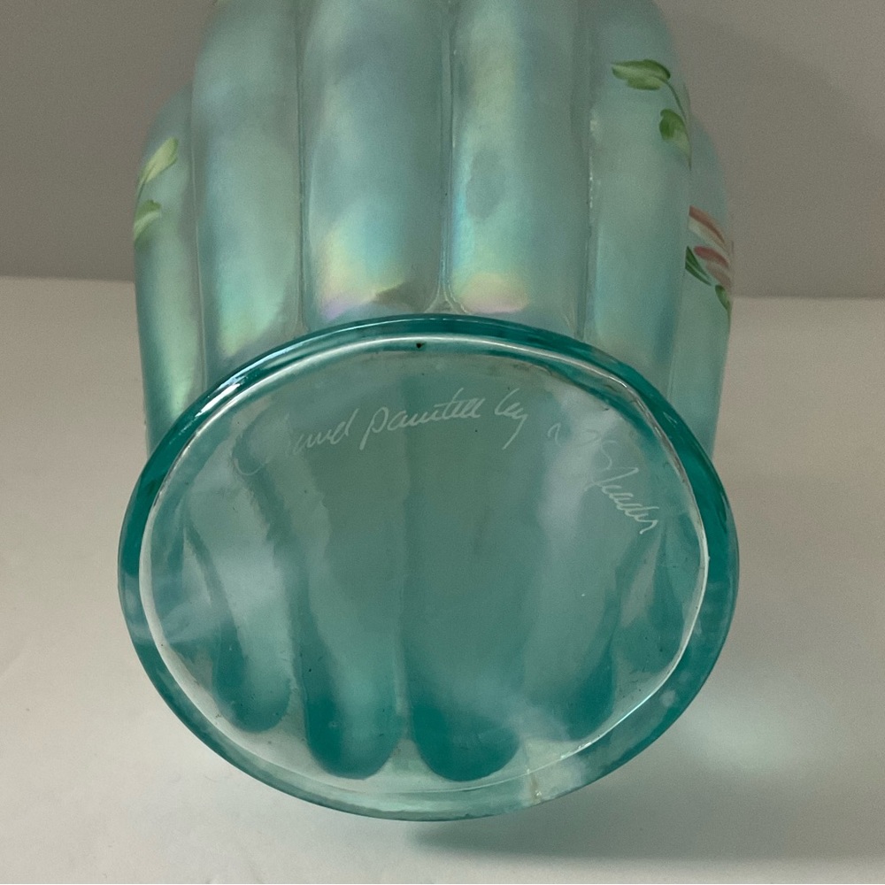 Fenton Ruffled Rim Iridescent Mist Green Vase - Picture 6 of 7
